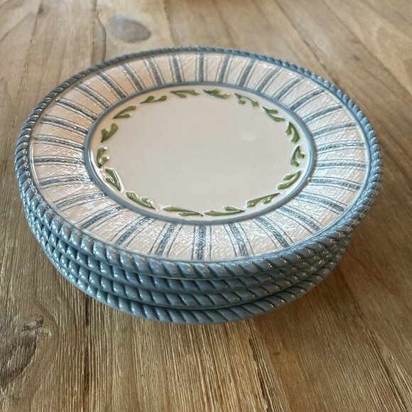 Fitz and Floyd Classics Seaboard Blue White Nautical Set of 4 Salad Plates - Picture 3 of 4